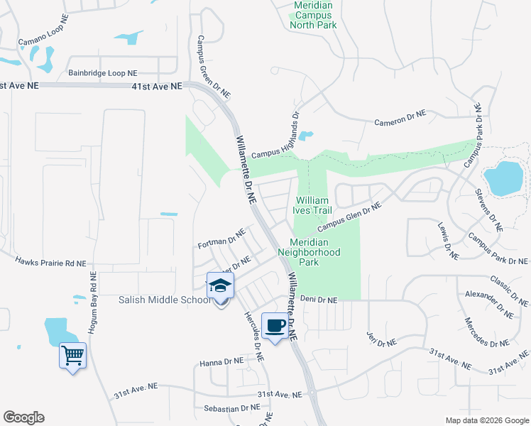 map of restaurants, bars, coffee shops, grocery stores, and more near 3688 London Loop Northeast in Lacey