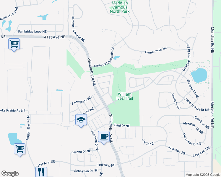map of restaurants, bars, coffee shops, grocery stores, and more near 3610 London Loop Northeast in Lacey