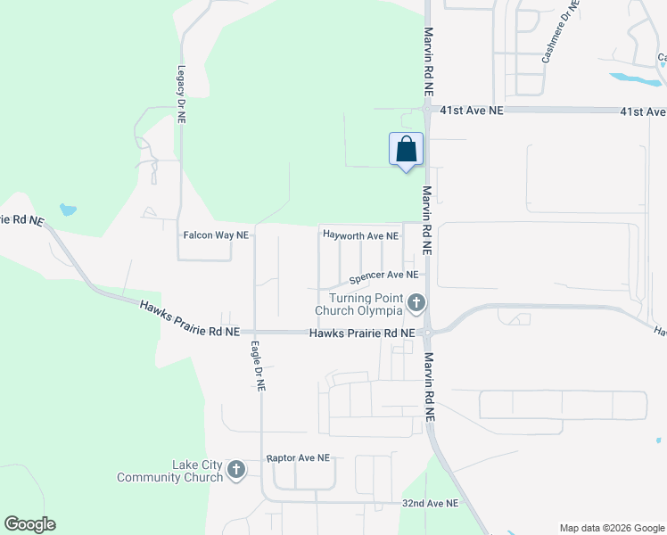 map of restaurants, bars, coffee shops, grocery stores, and more near 3615 Loren Street Northeast in Lacey