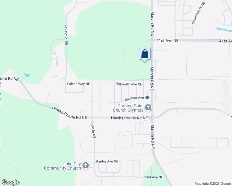 map of restaurants, bars, coffee shops, grocery stores, and more near 3620 Hepburn Street Northeast in Lacey