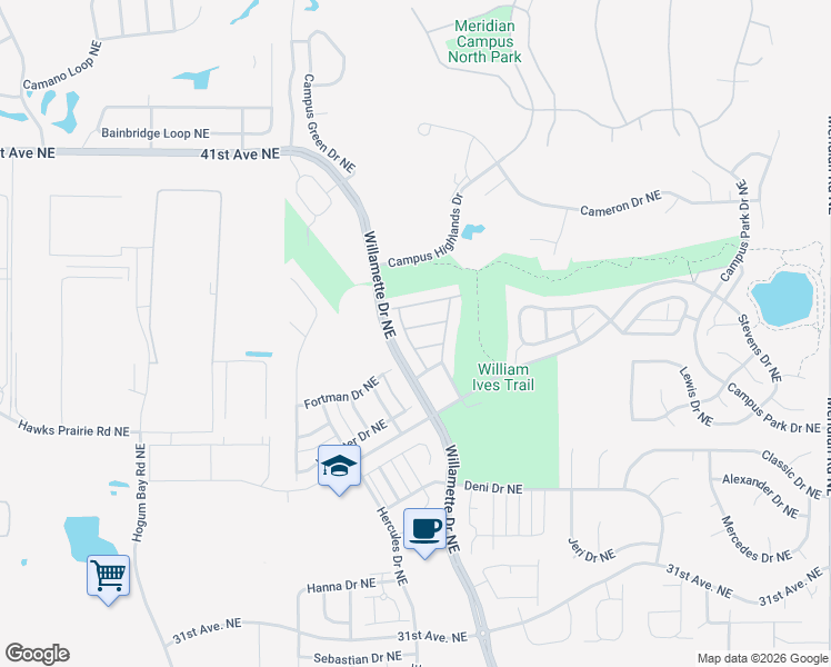 map of restaurants, bars, coffee shops, grocery stores, and more near 8705 Oslo Lane Northeast in Lacey