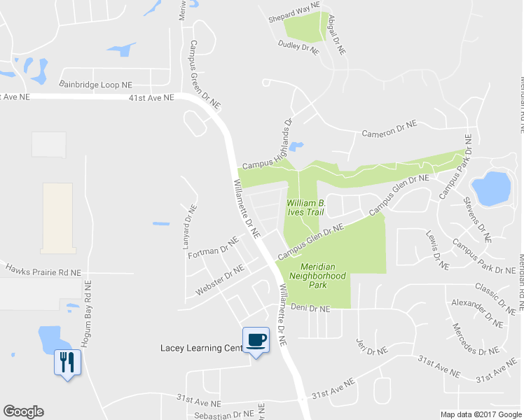 map of restaurants, bars, coffee shops, grocery stores, and more near 8705 Oslo Lane Northeast in Lacey