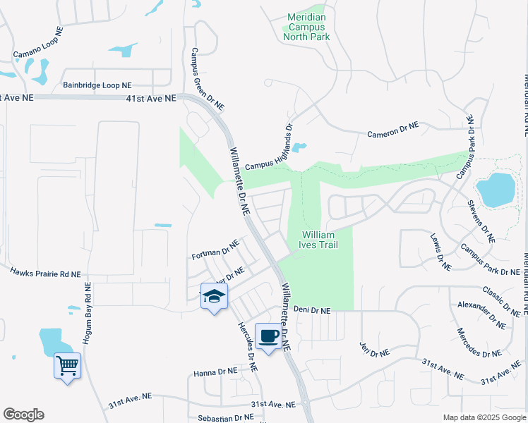 map of restaurants, bars, coffee shops, grocery stores, and more near 8707 Stockholm Lane Northeast in Lacey