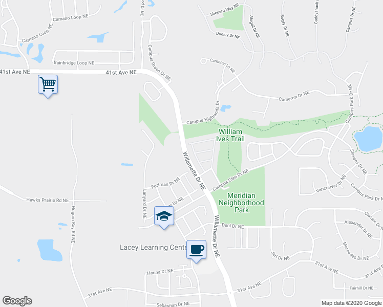 map of restaurants, bars, coffee shops, grocery stores, and more near 3676 London Loop Northeast in Olympia