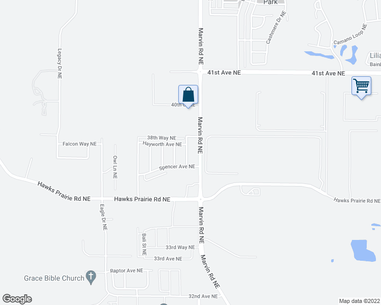 map of restaurants, bars, coffee shops, grocery stores, and more near 3624 Bacall Street Northeast in Olympia