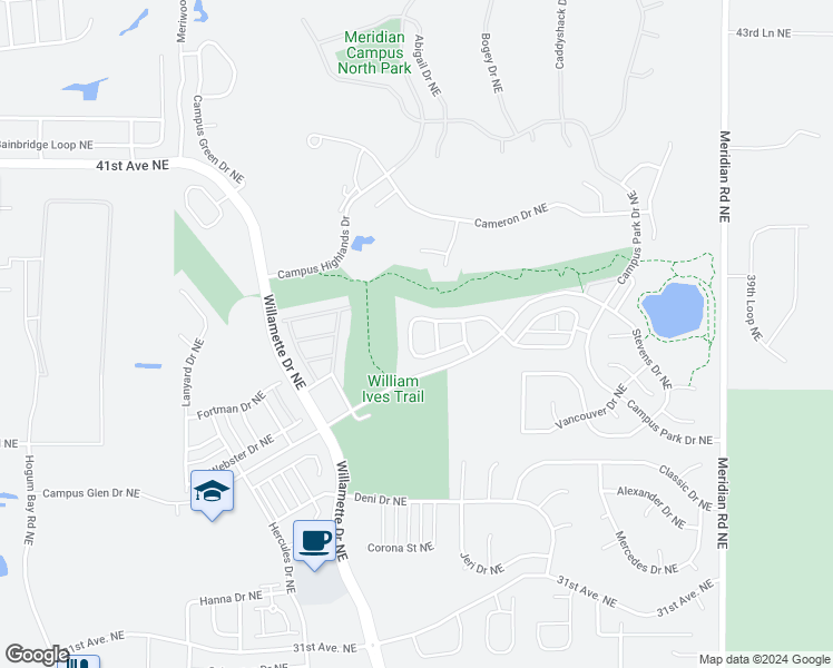 map of restaurants, bars, coffee shops, grocery stores, and more near 8975 Campus Meadows Loop Northeast in Lacey