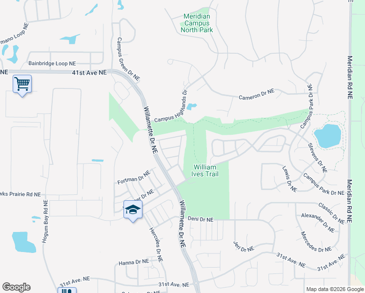 map of restaurants, bars, coffee shops, grocery stores, and more near 3622 London Loop Northeast in Lacey