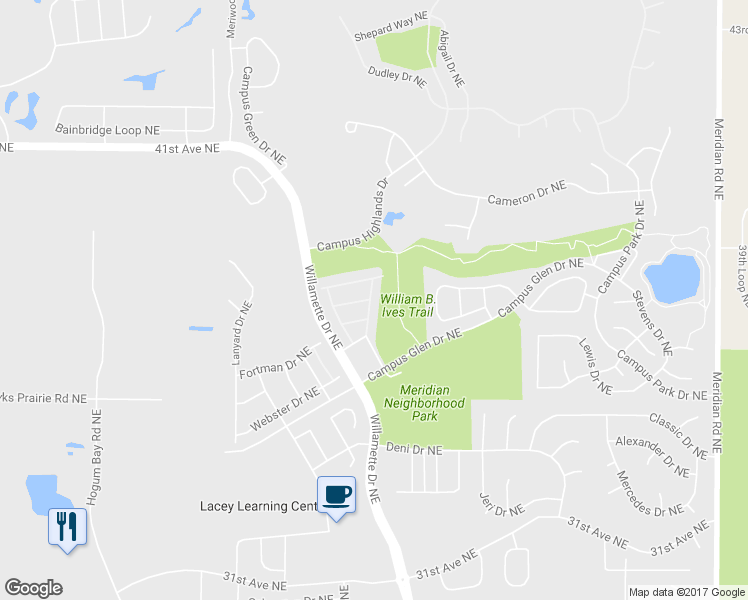 map of restaurants, bars, coffee shops, grocery stores, and more near 3632 London Loop Northeast in Lacey