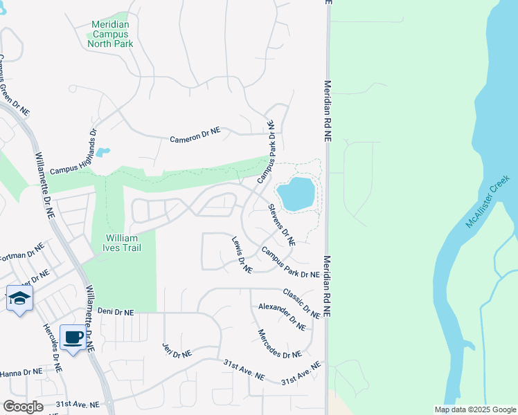 map of restaurants, bars, coffee shops, grocery stores, and more near 3660 Stevens Drive Northeast in Lacey
