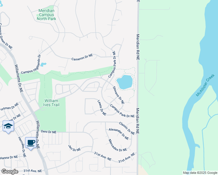 map of restaurants, bars, coffee shops, grocery stores, and more near 3660 Stevens Drive Northeast in Lacey