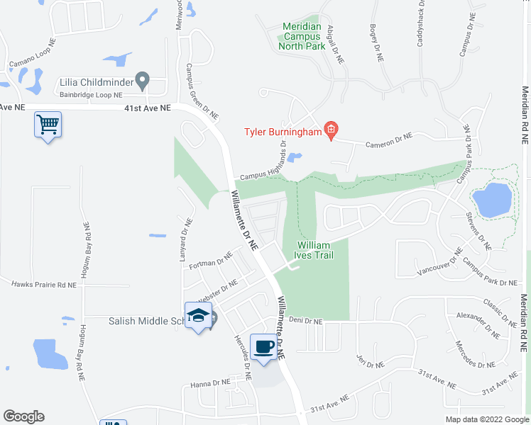 map of restaurants, bars, coffee shops, grocery stores, and more near 8716 Stockholm Lane Northeast in Lacey