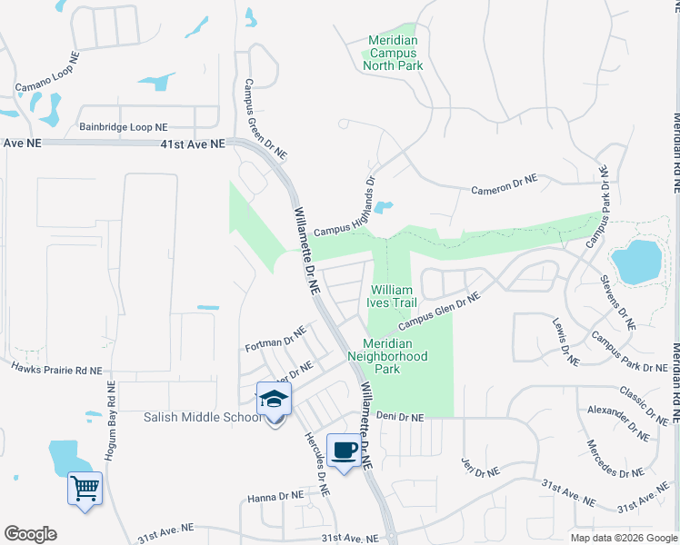 map of restaurants, bars, coffee shops, grocery stores, and more near 3648 London Loop Northeast in Lacey