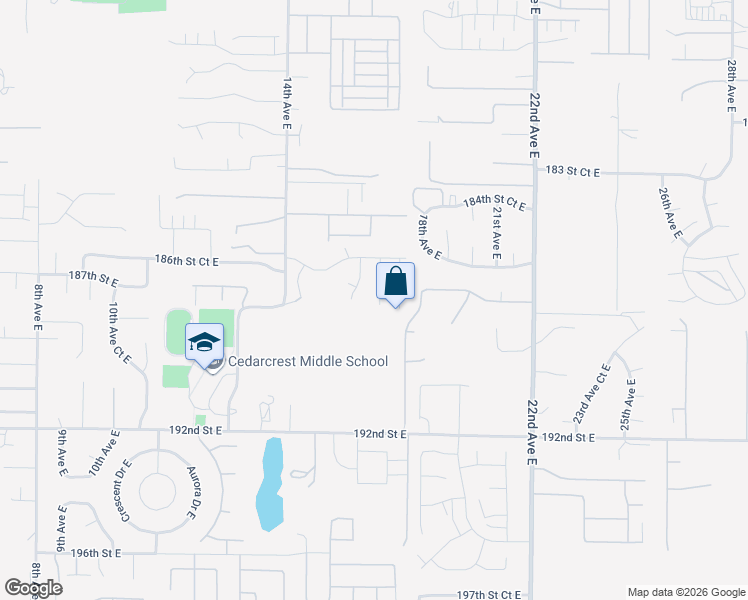 map of restaurants, bars, coffee shops, grocery stores, and more near 18707 16th Avenue Court East in Spanaway