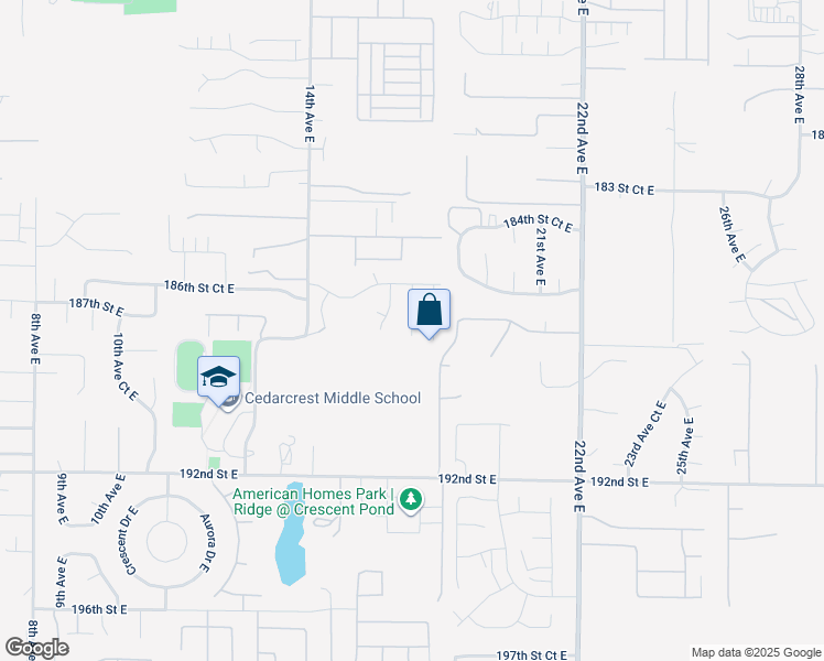 map of restaurants, bars, coffee shops, grocery stores, and more near 18722 17th Avenue East in Spanaway