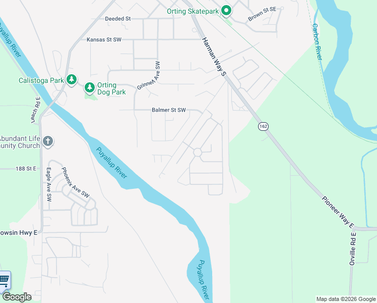 map of restaurants, bars, coffee shops, grocery stores, and more near 404 Willow Street Southwest in Orting