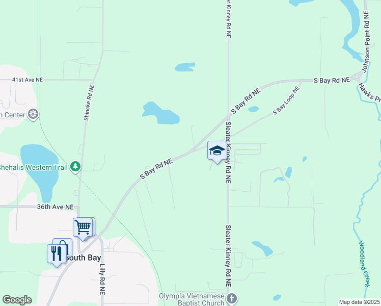 map of restaurants, bars, coffee shops, grocery stores, and more near 3801 South Bay Loop Northeast in Olympia