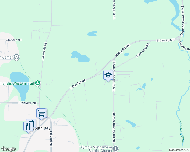 map of restaurants, bars, coffee shops, grocery stores, and more near 3801 South Bay Loop Northeast in Olympia