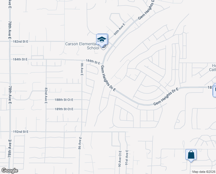 map of restaurants, bars, coffee shops, grocery stores, and more near 18711 88th Avenue East in Puyallup