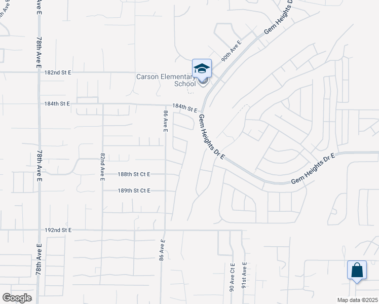 map of restaurants, bars, coffee shops, grocery stores, and more near 18621 87th Avenue Court East in Puyallup