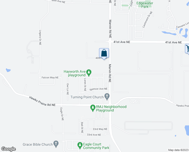 map of restaurants, bars, coffee shops, grocery stores, and more near 7202 Hayworth Avenue Northeast in Lacey