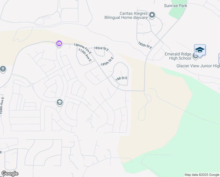 map of restaurants, bars, coffee shops, grocery stores, and more near 18727 112th Avenue Court East in Puyallup
