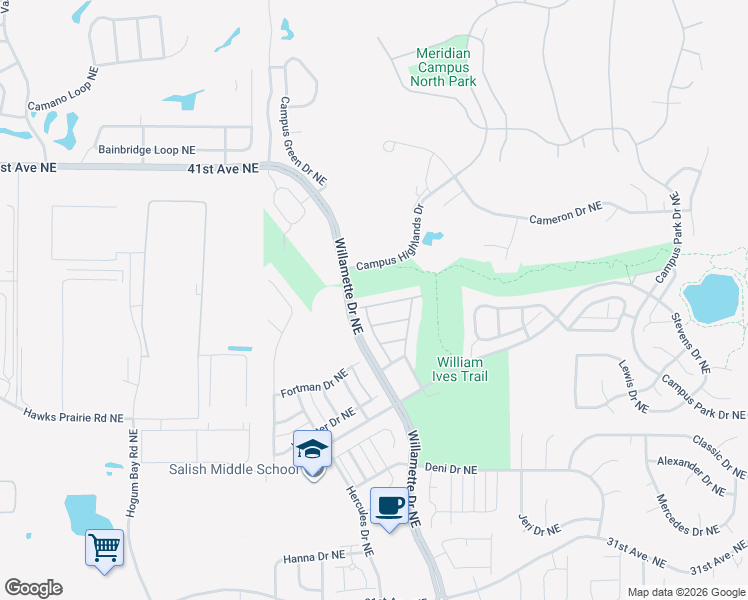 map of restaurants, bars, coffee shops, grocery stores, and more near 3658 London Loop Northeast in Lacey