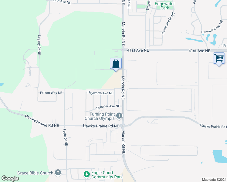 map of restaurants, bars, coffee shops, grocery stores, and more near 7310 Hayworth Avenue Northeast in Lacey