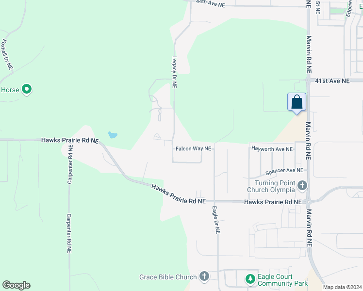 map of restaurants, bars, coffee shops, grocery stores, and more near 6710 Falcon Way Northeast in Olympia