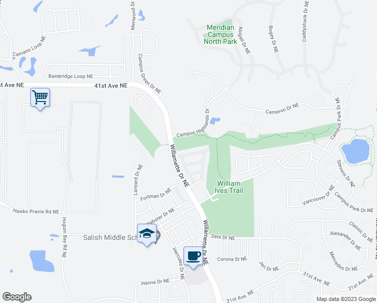 map of restaurants, bars, coffee shops, grocery stores, and more near 3654 London Loop Northeast in Lacey