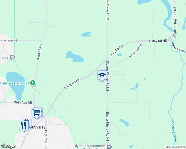 map of restaurants, bars, coffee shops, grocery stores, and more near 3801 South Bay Loop Northeast in Olympia