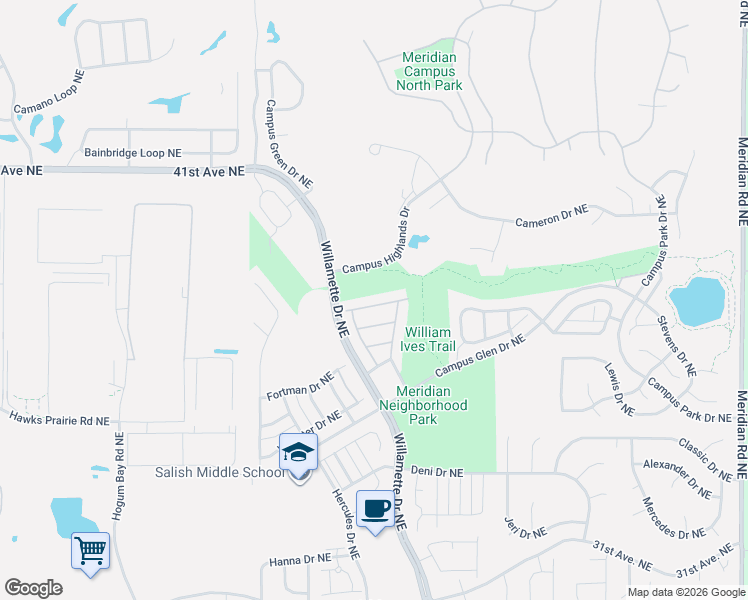 map of restaurants, bars, coffee shops, grocery stores, and more near 3650 London Loop Northeast in Lacey