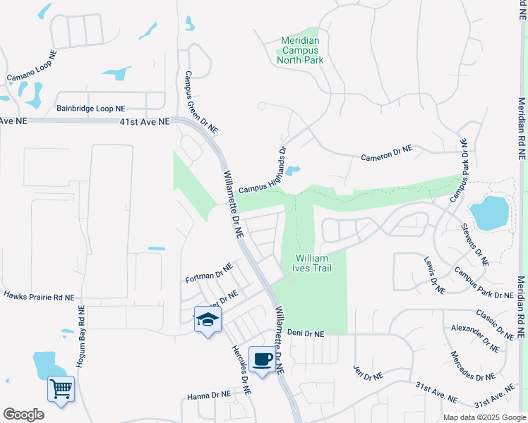 map of restaurants, bars, coffee shops, grocery stores, and more near 3648 London Loop Northeast in Lacey