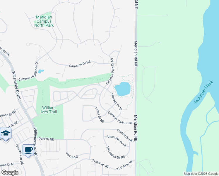 map of restaurants, bars, coffee shops, grocery stores, and more near 3660 Stevens Drive Northeast in Lacey