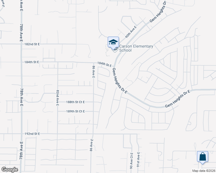 map of restaurants, bars, coffee shops, grocery stores, and more near 18621 87th Avenue Court East in Puyallup