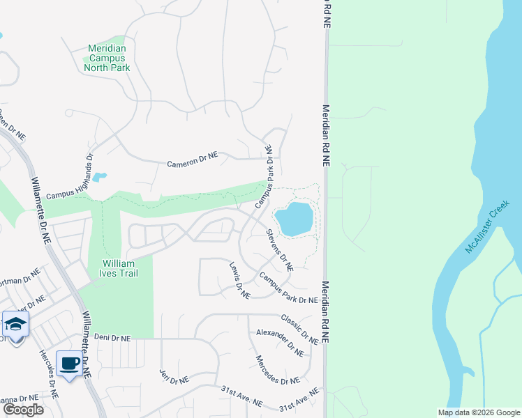 map of restaurants, bars, coffee shops, grocery stores, and more near 3808 Campus Park Drive Northeast in Lacey
