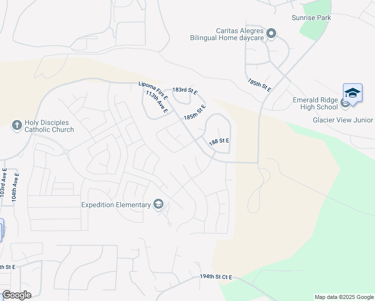 map of restaurants, bars, coffee shops, grocery stores, and more near 11208 187th Street East in Puyallup