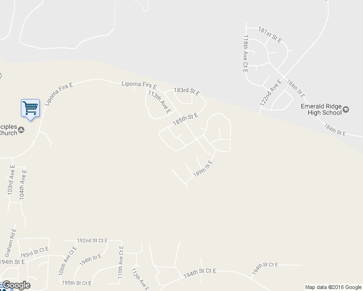 map of restaurants, bars, coffee shops, grocery stores, and more near 18803 111th Avenue Court East in Puyallup