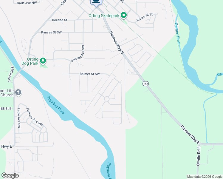 map of restaurants, bars, coffee shops, grocery stores, and more near 318 Oak Street Southwest in Orting