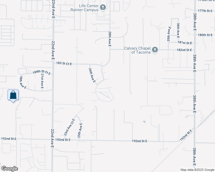 map of restaurants, bars, coffee shops, grocery stores, and more near 2804 185th Street Court East in Tacoma