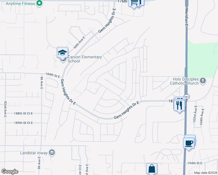 map of restaurants, bars, coffee shops, grocery stores, and more near 9429 Country Hollow Drive East in Puyallup