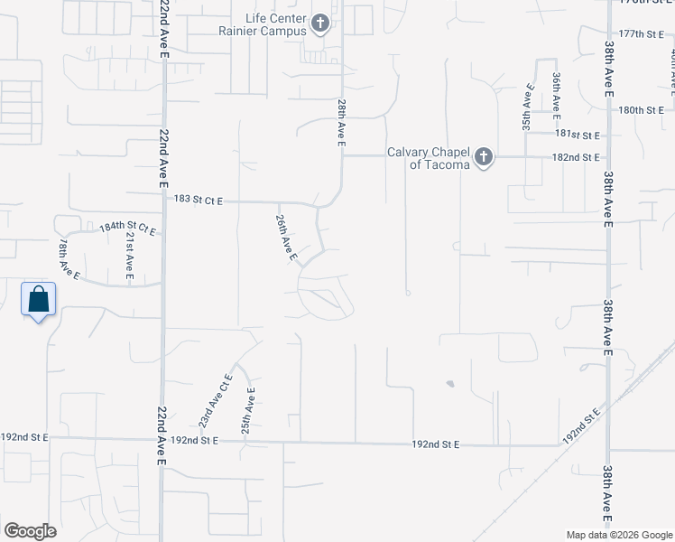 map of restaurants, bars, coffee shops, grocery stores, and more near 2901 186th Street East in Tacoma