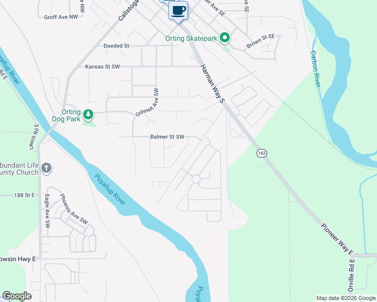 map of restaurants, bars, coffee shops, grocery stores, and more near 310 Rushton Avenue Southwest in Orting
