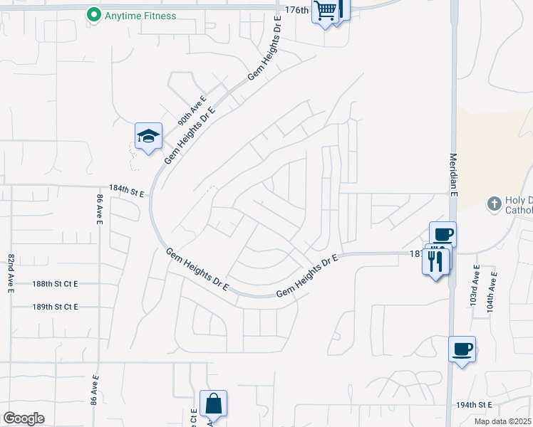 map of restaurants, bars, coffee shops, grocery stores, and more near 9429 Country Hollow Drive East in Puyallup