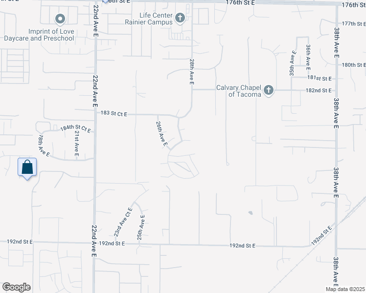 map of restaurants, bars, coffee shops, grocery stores, and more near 2804 185th Street Court East in Tacoma