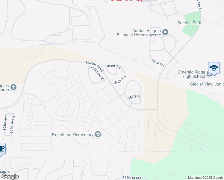 map of restaurants, bars, coffee shops, grocery stores, and more near 11229 186th Street Court East in Puyallup