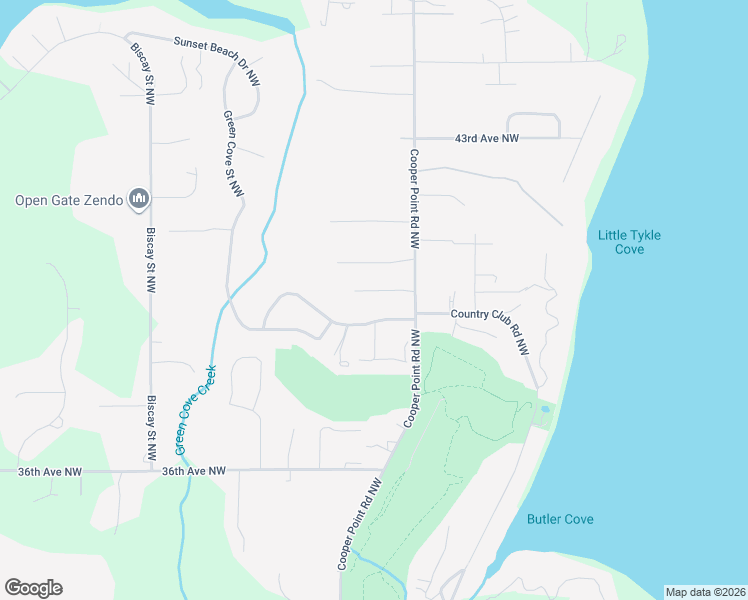 map of restaurants, bars, coffee shops, grocery stores, and more near 2814 Country Club Road Northwest in Olympia