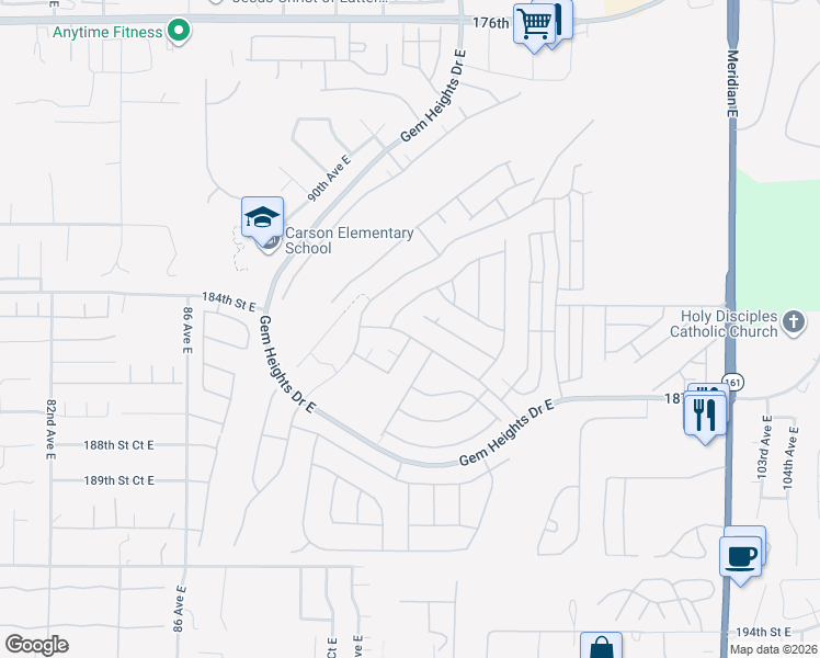 map of restaurants, bars, coffee shops, grocery stores, and more near 9413 Country Hollow Drive East in Puyallup