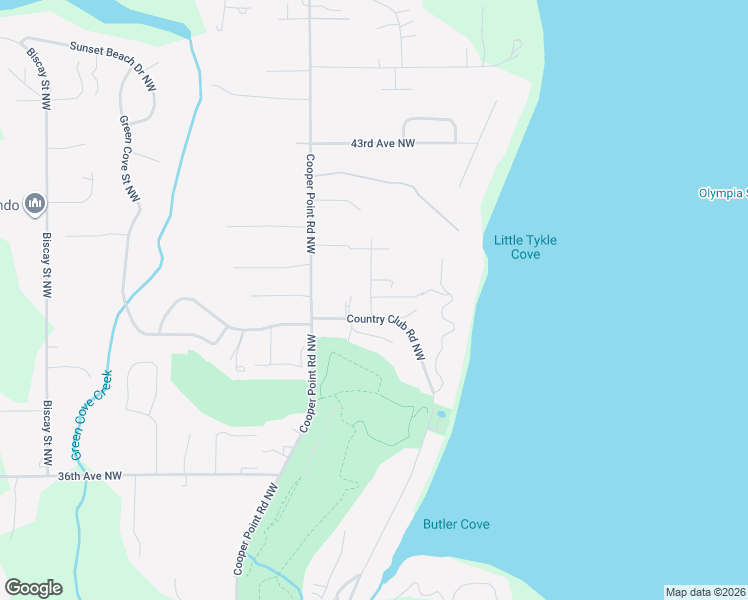 map of restaurants, bars, coffee shops, grocery stores, and more near 2620 Country Club Road Northwest in Olympia