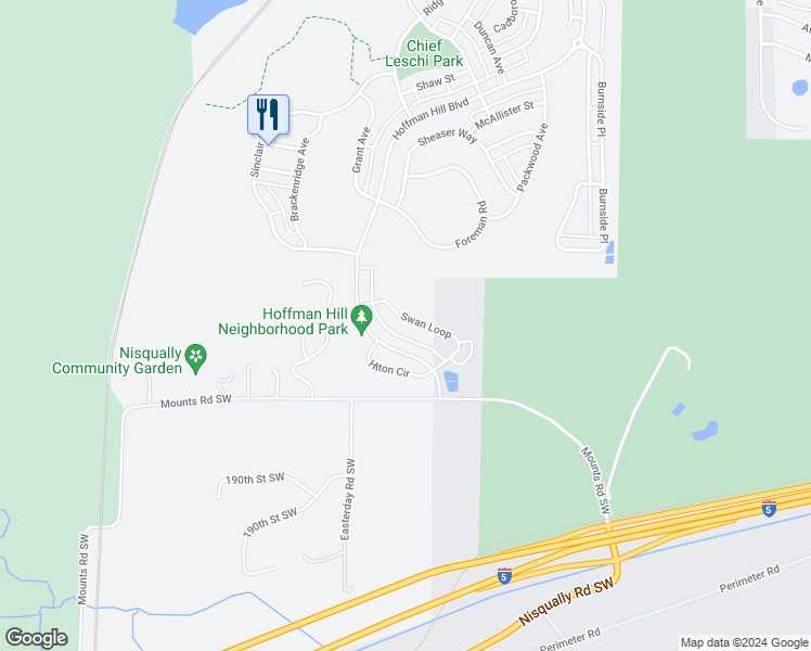 map of restaurants, bars, coffee shops, grocery stores, and more near 1179 Swan Loop in DuPont