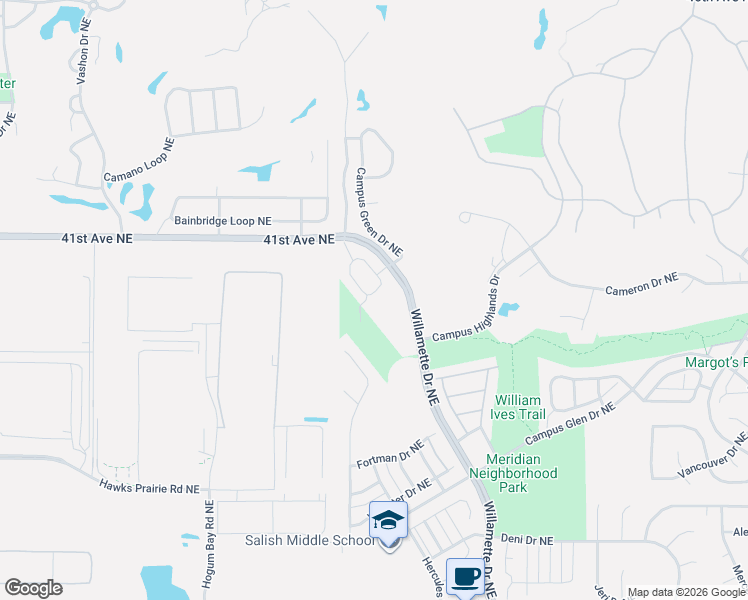 map of restaurants, bars, coffee shops, grocery stores, and more near 3952 Campus Willows Loop Northeast in Lacey